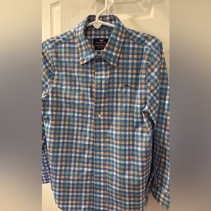 Vineyard Vines Blue and Orange Casual Button Down Shirt- performance material